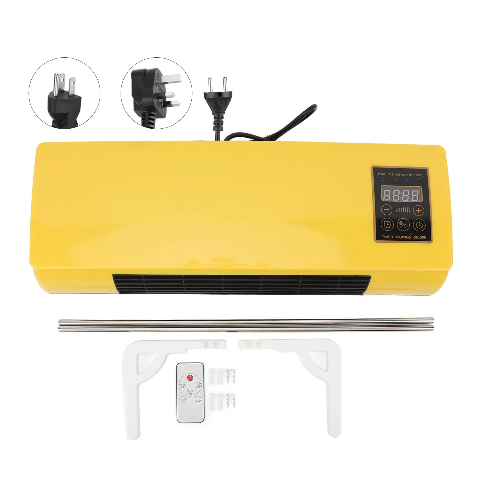 Wall Cooler Heater Yellow  Conditioner PTC ABS 1 To 6 Hours Timer Quick Cooling and Heating with Remote Control for Bathroom