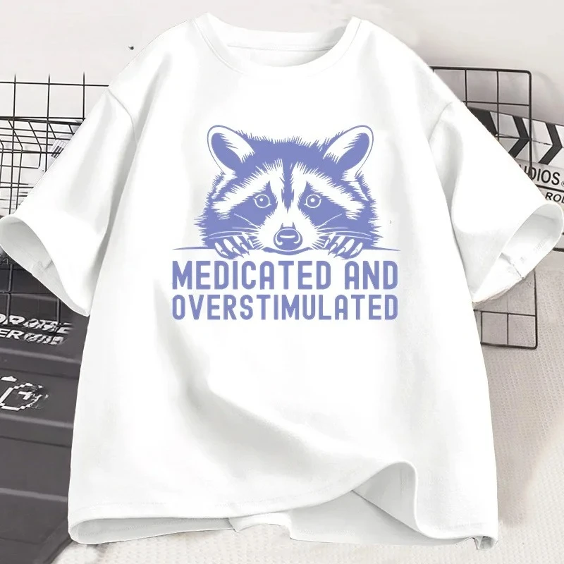 Koszulka z humorem dla dorosłych z motywem przesadnie stymulowanego szopa praczy, damska koszulka z krótkim rękawem, letnia koszulka z okrągłym dekoltem, odzież damska