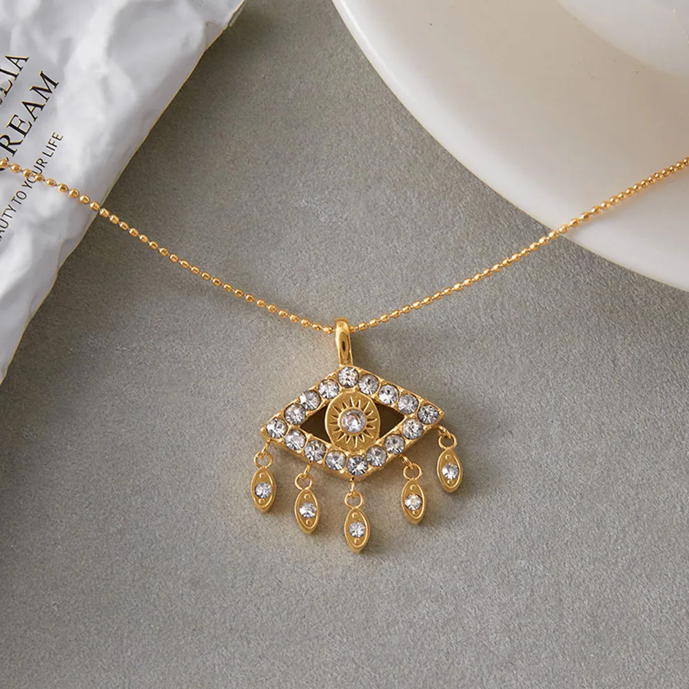 

Women Vintage Devil's Eyes Zircon Necklace Personality Stainless Steel Tassel Pendant Jewelry Gifts High Quality