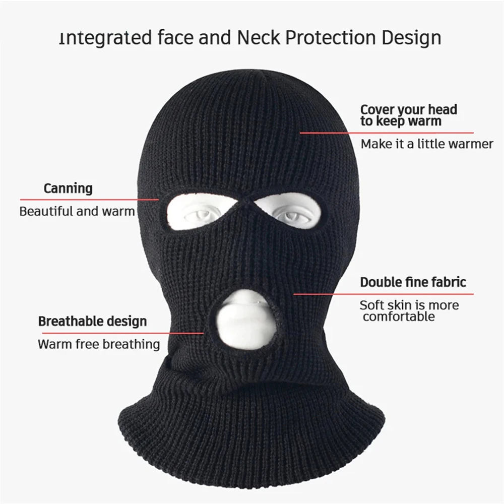 Winter Riding Mask 3 Hole Full Face Cover Ski Mask Hat Outdoor Balaclava Knitted Neck Warm Caps Snowboarding Men Women Face Mask - view 2