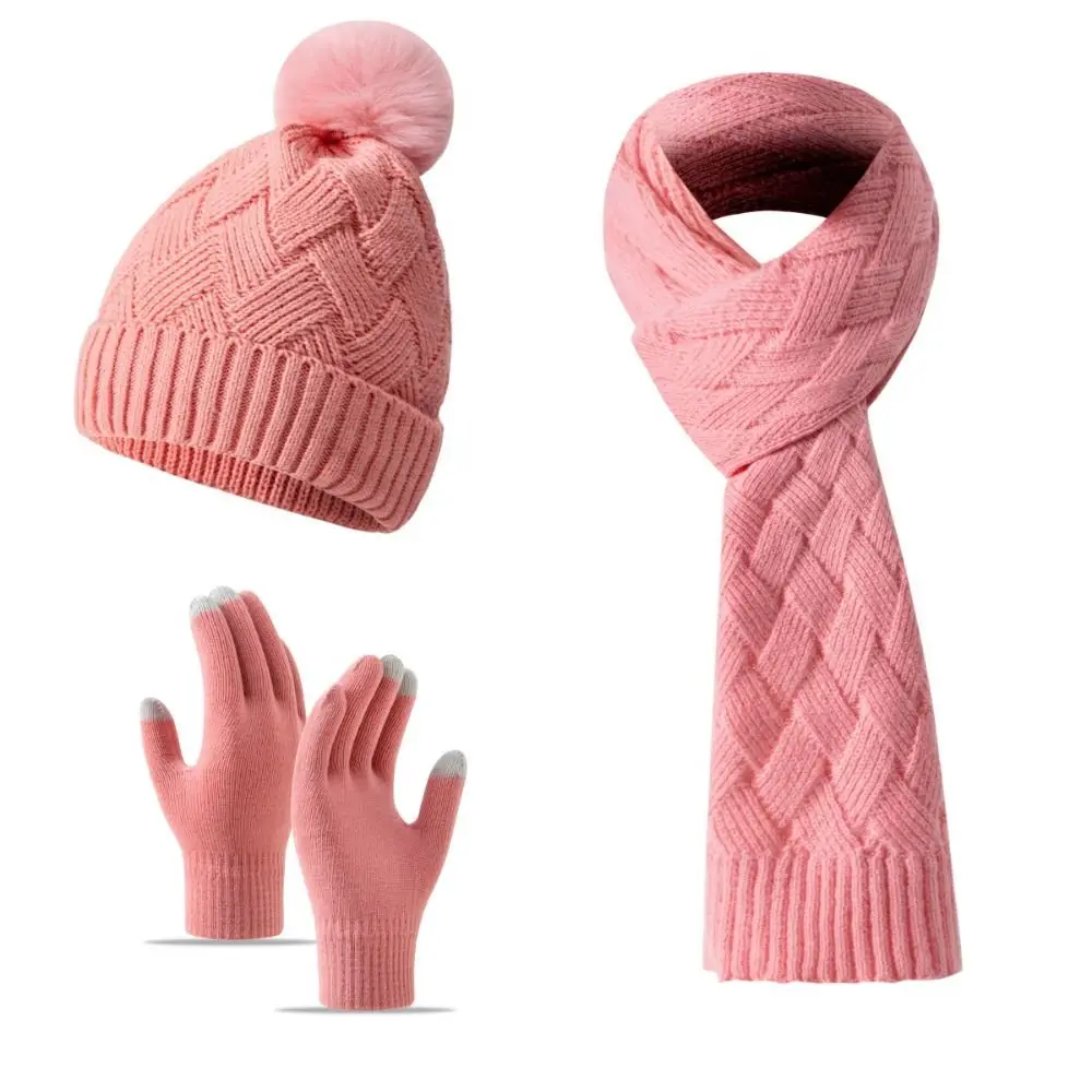 3Pcs/Set Warm Winter Hat Scarf Gloves Set Thicken Windproof Knit Beanie Snood Set Knitted Touchscreen Touchscreen Gloves Unisex