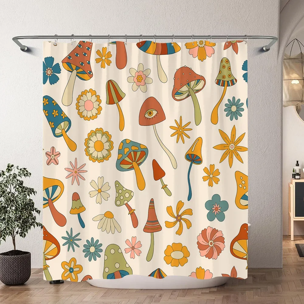 Vintage Mushroom Shower Curtain Natural Forest Boho Butterfly Plant Floral Polyester Shower Curtains Bathroom Decor With Hooks