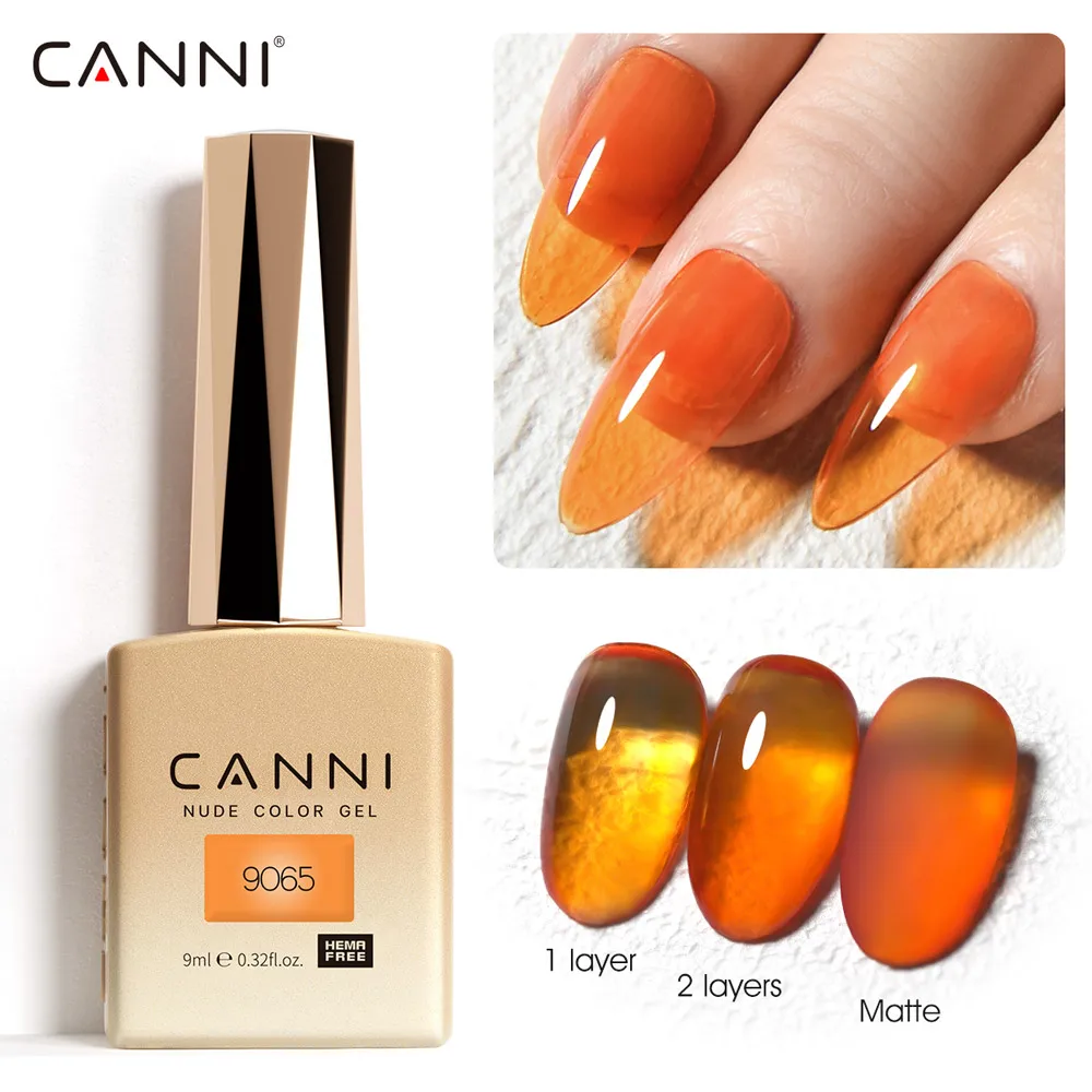 CANNI Jelly Color Gel-Nagellack, kein TPO, durchscheinendes Gel, glatte Konsistenz, Soak Off UV-LED, semi-permanenter Gel-Rundpinsel, 9 ml