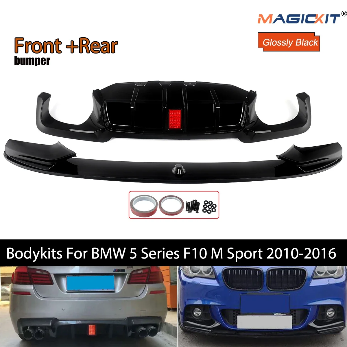 Bodykits for 2010-2016 BMW F10 M5 528i 530i Rear Bumper Diffuser with LED Light F10/F11 with M Sport Bumper Front Lip