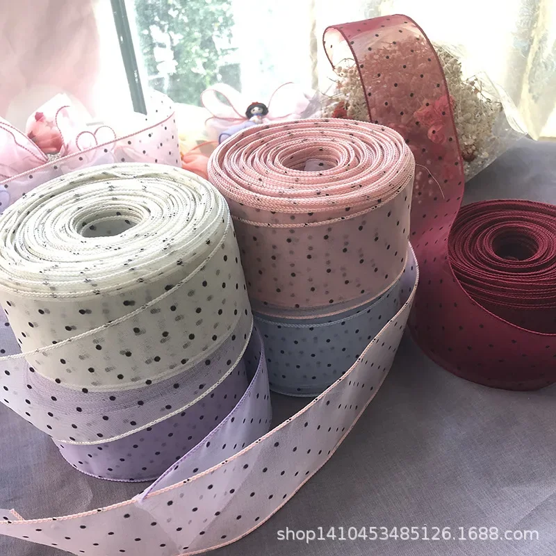 New Korean Yarn Strip Sweet Little Polka Dot Piping DIY Handmade Bow Material Packaging Clothing Accessories 55mm 27yards