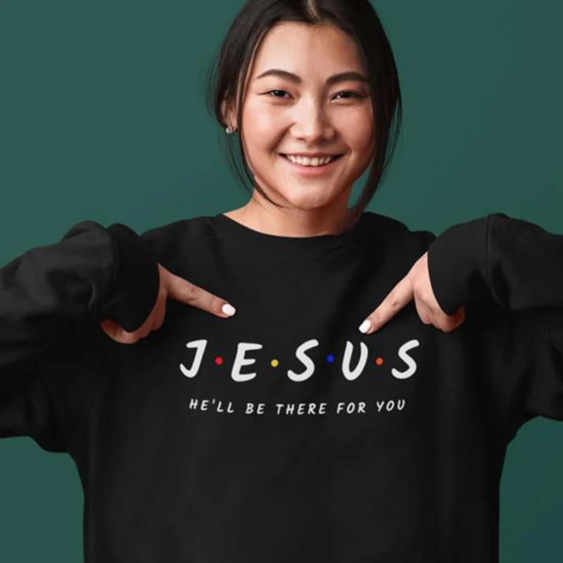 Jesus He\'ll Be There for You Christian Sweatshirt Women Crewneck Graphic Pullovers Long Sleeve Church Clothes Easter Bible Tops