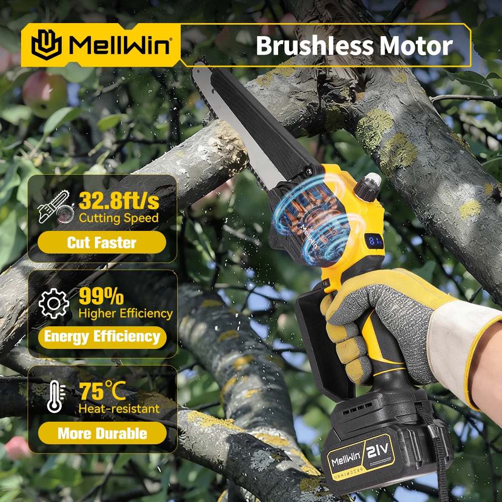 MELLWIN Electric Pruning Saw 8 Inch Brushless Automatic Oiler Garden Wood Cutting Logging Saw Tool for Makita 18V Battery Pin - Image 3