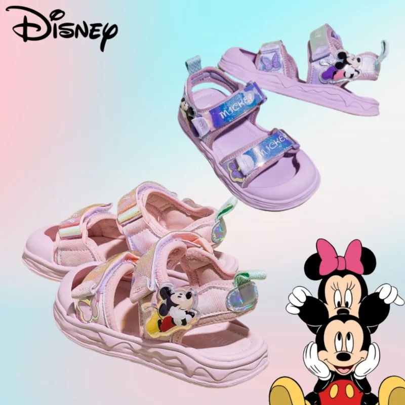 

Kawaii Disney Mickey Girls, летние новые модные универсальные милые легкие нескользящие носимые пляжные сандалии на мягкой подошве с героями мультфильмов