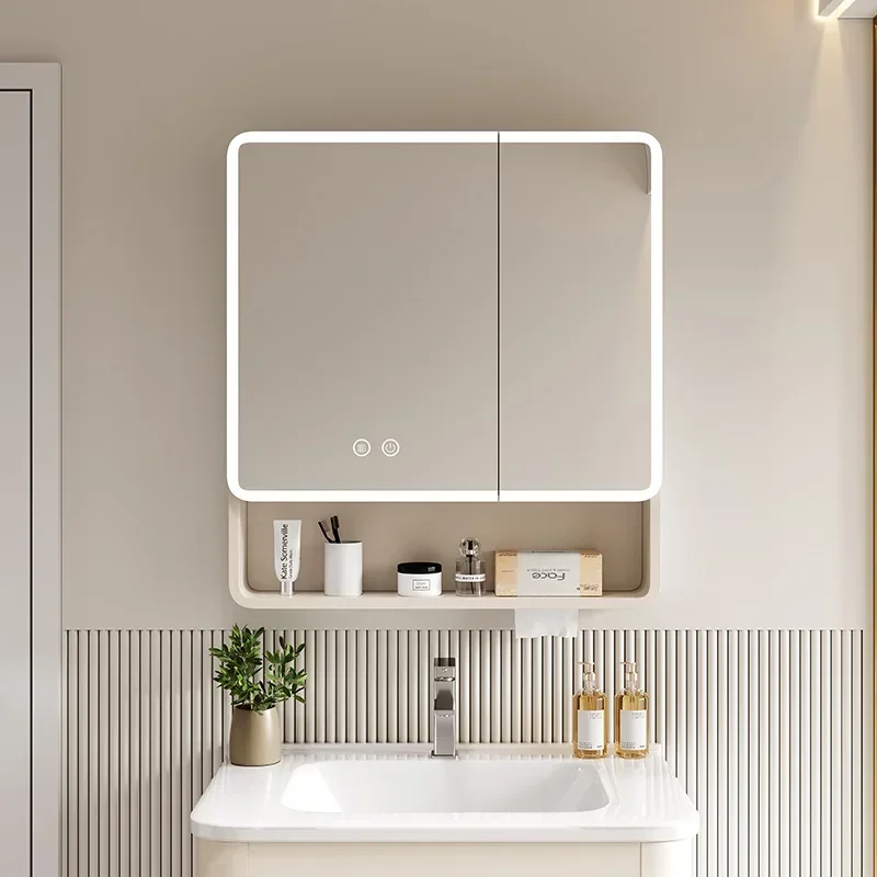 Nordic Bathroom Smart Mirror Cabinet Wall Hanging Mirror Cabinet with Light Fog Removal Storage Simple Home Furniture 욕실 가구 FYBC