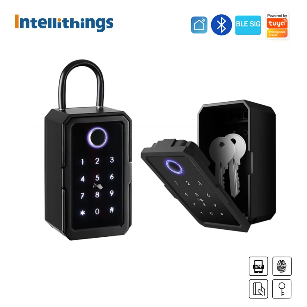 Intellithings TUYA BLE Smart Key Box Outdoor Waterproof Storage KeyBox Fingerprint Smart Life App IC Cards Password Unlock