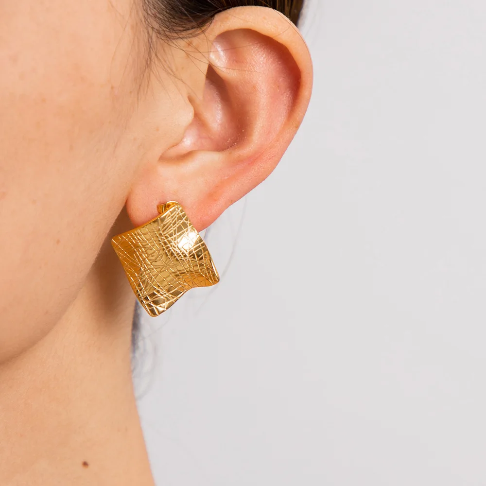 

Stainless Steel PVD 18K Gold Plated Tarnish Irregualr Square Stud Earrings For Woman Jewelry Wholesale Trendy