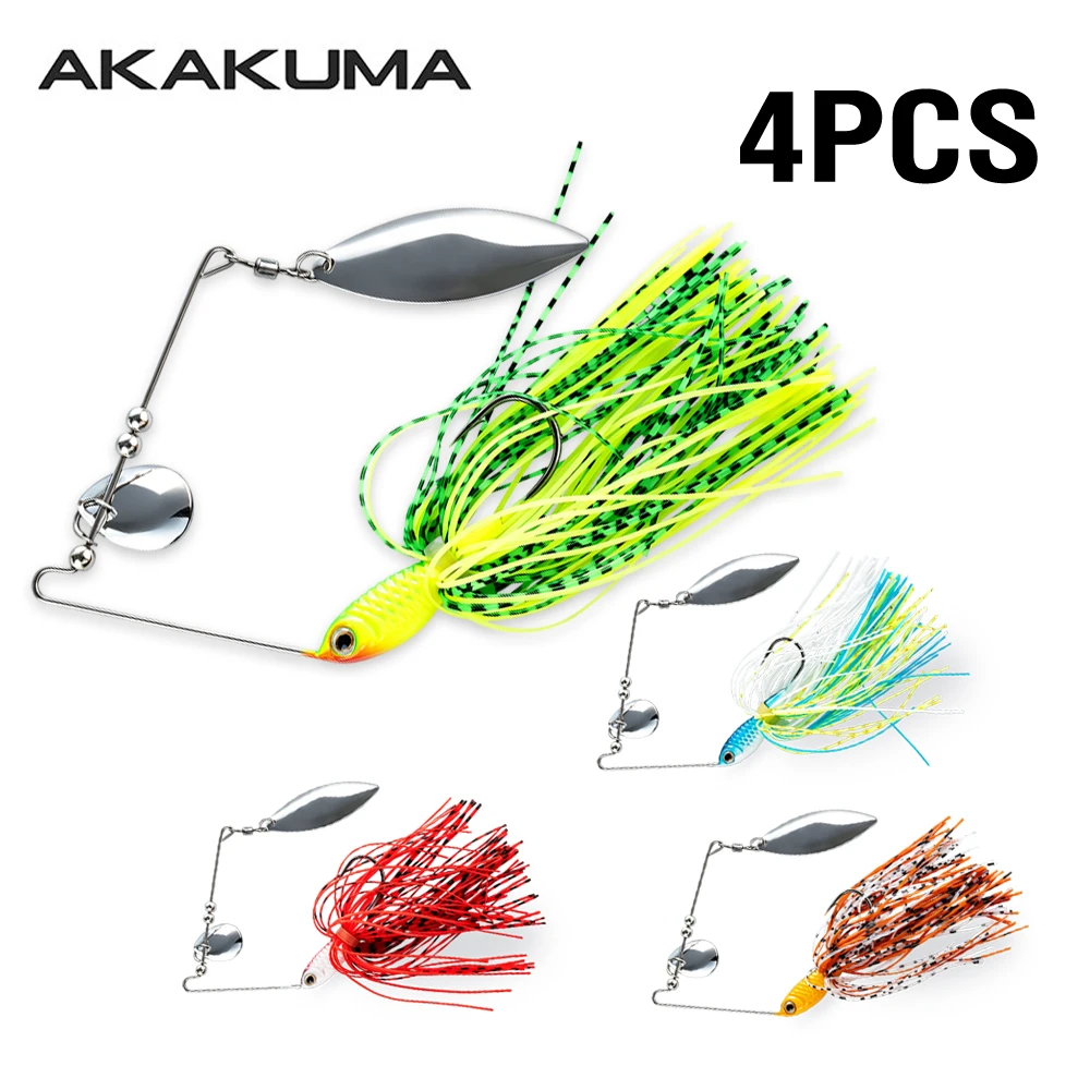4pcs 18g Spinnerbait Fishing Lure Double Blade Weedless Jig Artificial Hard Bait with Silicone Skirt