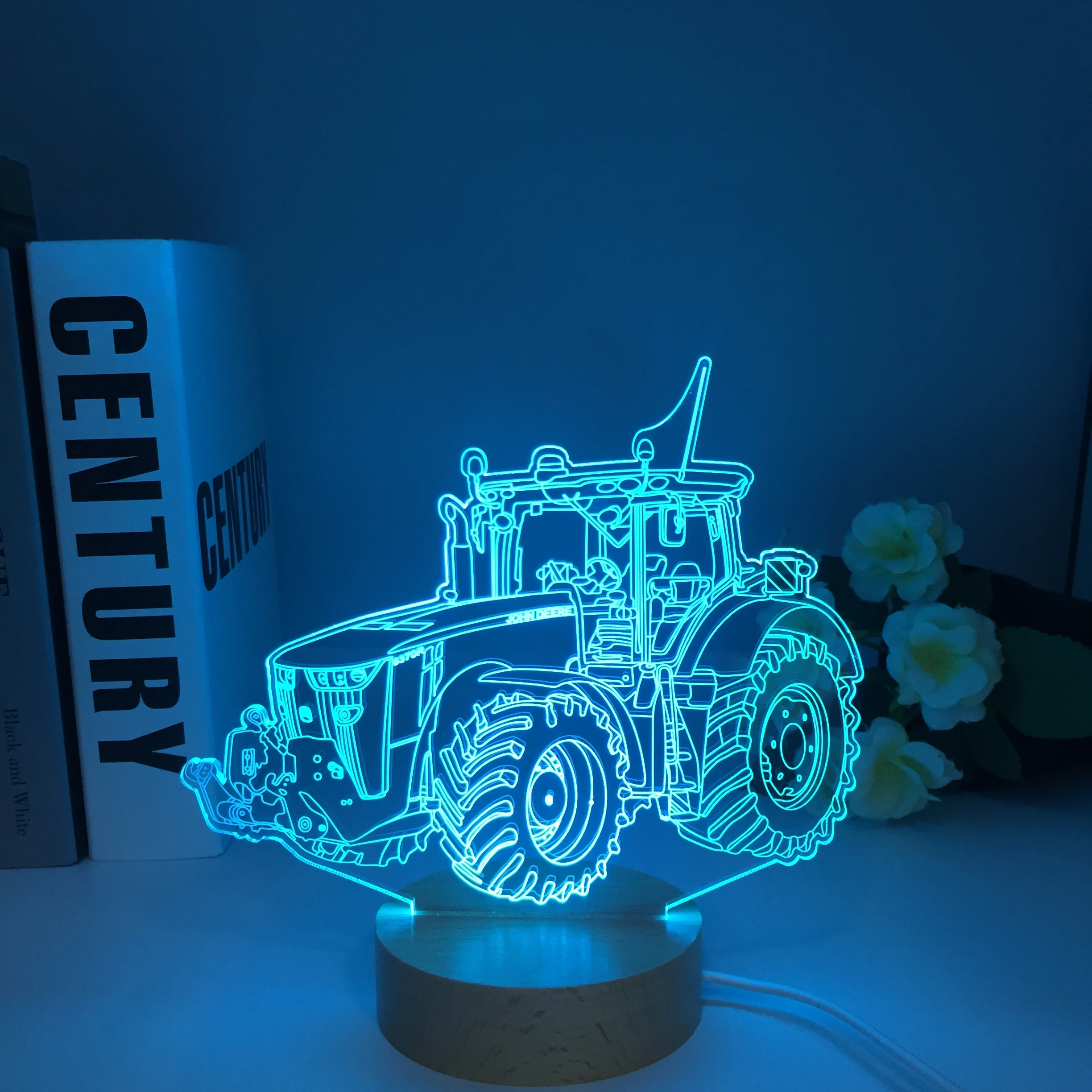 Tractor 3D Illusion Wooden Night Light Colors Changing Toy Lamp USB Charge Table Desk Bedroom Decoration Gifts for  Kids