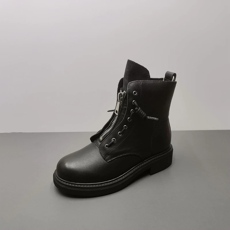 Botas acolchadas de tacón plano para mujer, zapatos de algodón para mujer, botines de cuero genuino Rock, botas Retro de invierno, zapatos de piel auténtica para mujer