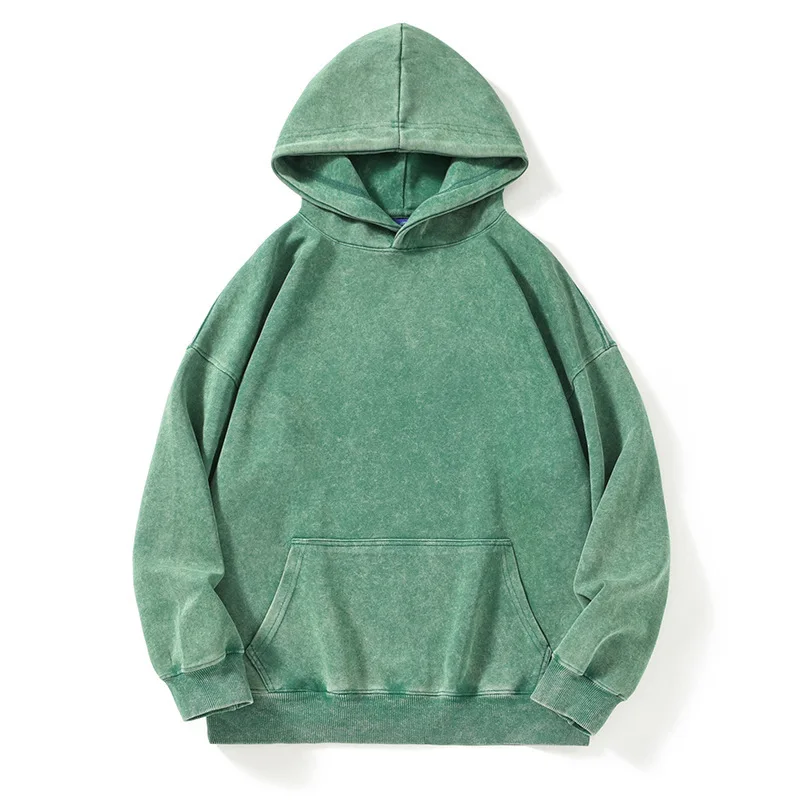 New Washed Retro Distressed Pure Cotton Hoodie for Men and Women, Solid Color Pullover, Fashionable Casual Hooded Sweatshirt