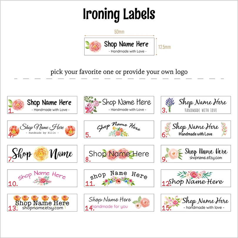 Custom Ironing Labels,Personalized Name, Flowers Tags,Clothing Labels for Handmade,1.25x5cm, TB5669