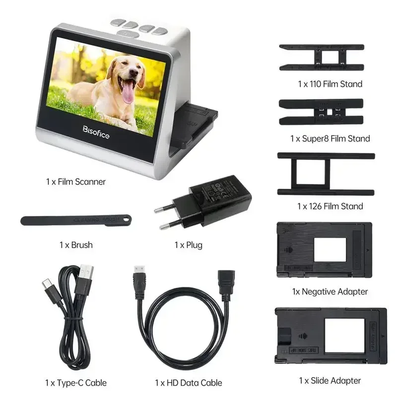 새로운! 5인치 LCD 화면이 있는 비소피스 필름 및 슬라이드 스캐너 135 필름(36*24mm)/126KPK/110 필름/Super8용 접이식 신기한 스캐너