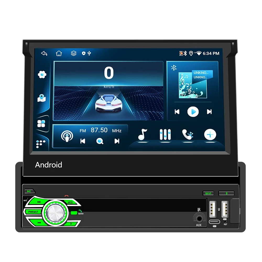 Autoradio ESSGOO Android 15 7 Inch 6+128G 1 DIN 8 Kern Uitklapbaar Touchscreen Draadloze CarPlay Android Auto GPS Navigatie WIFI RDS Bluetooth Stuurwielbediening 4G FM USB Type-C AUX - afbeelding 2
