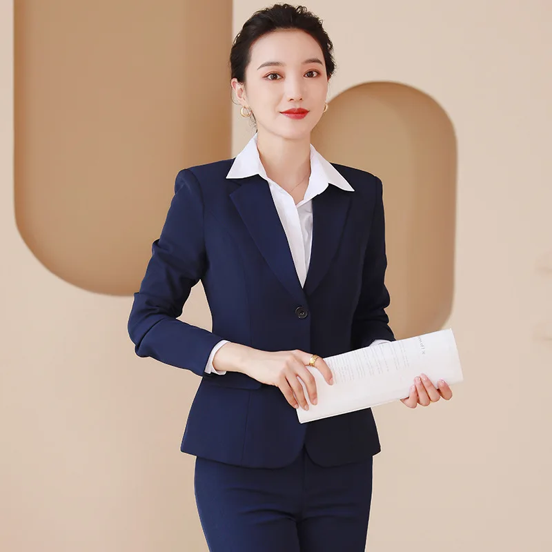 Professional Tailored Suit Suit Temperament Female Autumn and Winter Long Sleeves Suit Hotel Front Desk Work Uniforms Korean Sty