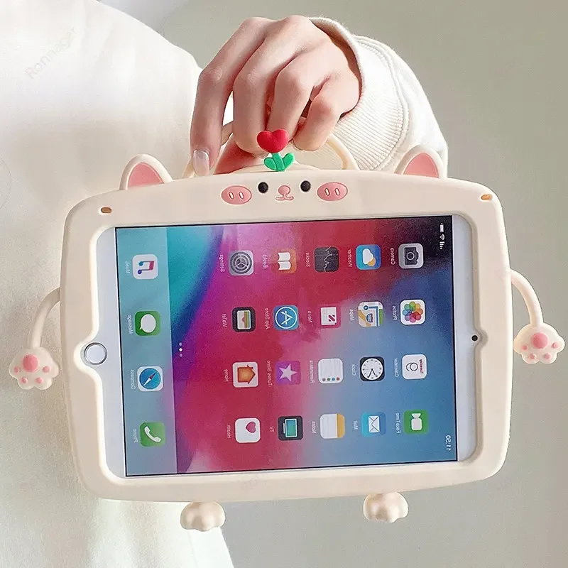 360° Rotating Case for iPad Mini 6 5 4 3 2 8.3'' 7.9'' 3D Kawaii Cartoon Cat Stand for Kids Girls Boys Women Soft Silicone Case