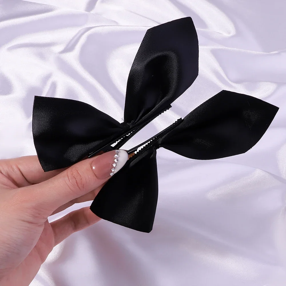 2pcs Black White Ribbon Hair Bows Clips Vintage Bowknot Side Hairpin Cute Girls Barrettes Headdress Hair Accessories for Women