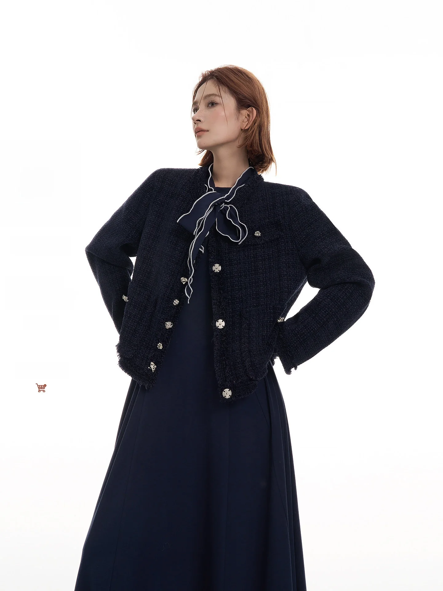 

Wutong round Ne Long Sve Outerwear Women's Autumn Winter Loose Slimming Open Cardigan Casual Sle Faionable Coat