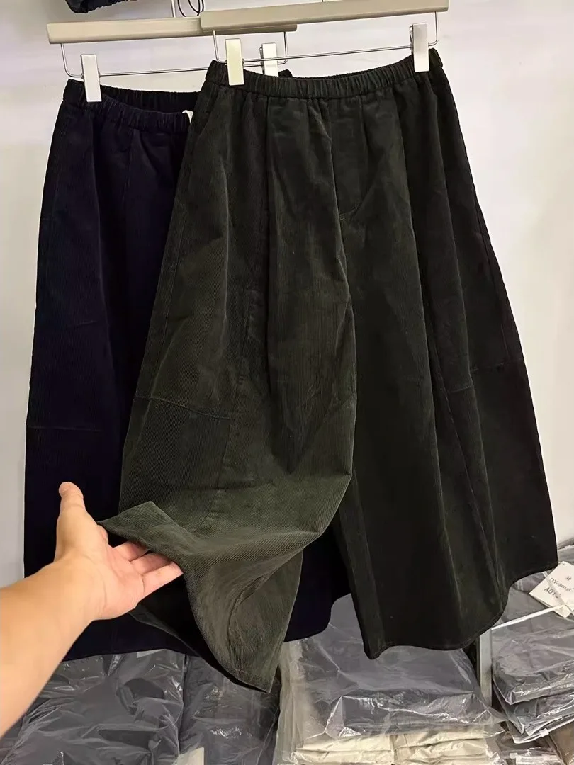 

Autumn 2025 New Sle Corduroy Wide Leg Pants Elastic Waist Loose Slimming Casual Eighteen Leisure Trousers for plus Size Women