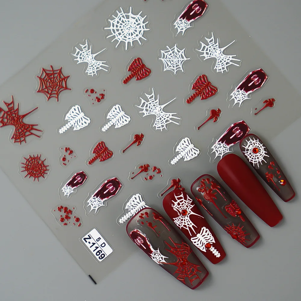 

New 5D embossed Halloween spider web nail stickers, three-dimensional self-adhesive nail stickers and ornament nail art stickers