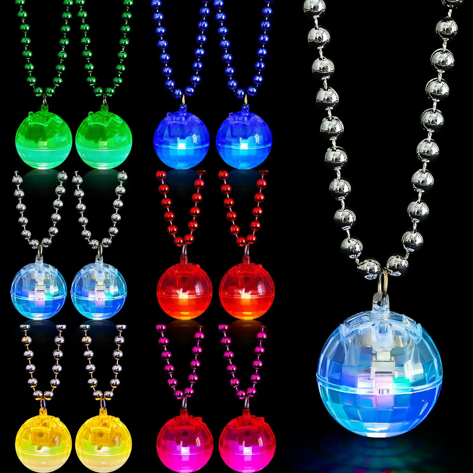 12-48 قطعة LED ديسكو الكرة القلائد تضيء ماردي غرا حبة القلائد 70s ديسكو حفلة تفضل توهج في الظلام لمستلزمات الرقص