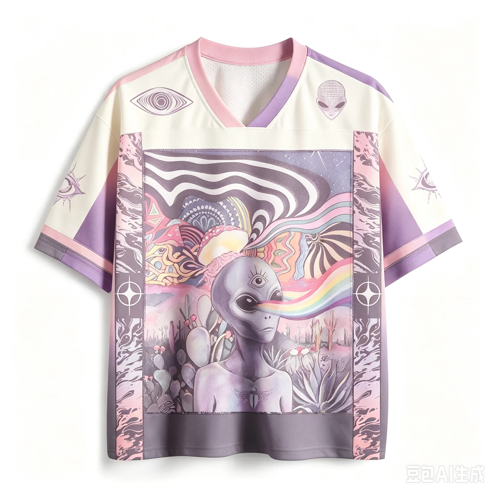 Alien Universe Illusion 3D Printed Men'sT-shirt V-neck Trendy Harajuku Hip-Hop Breathable Quick-Drying Y2K Parent-Child Clothing