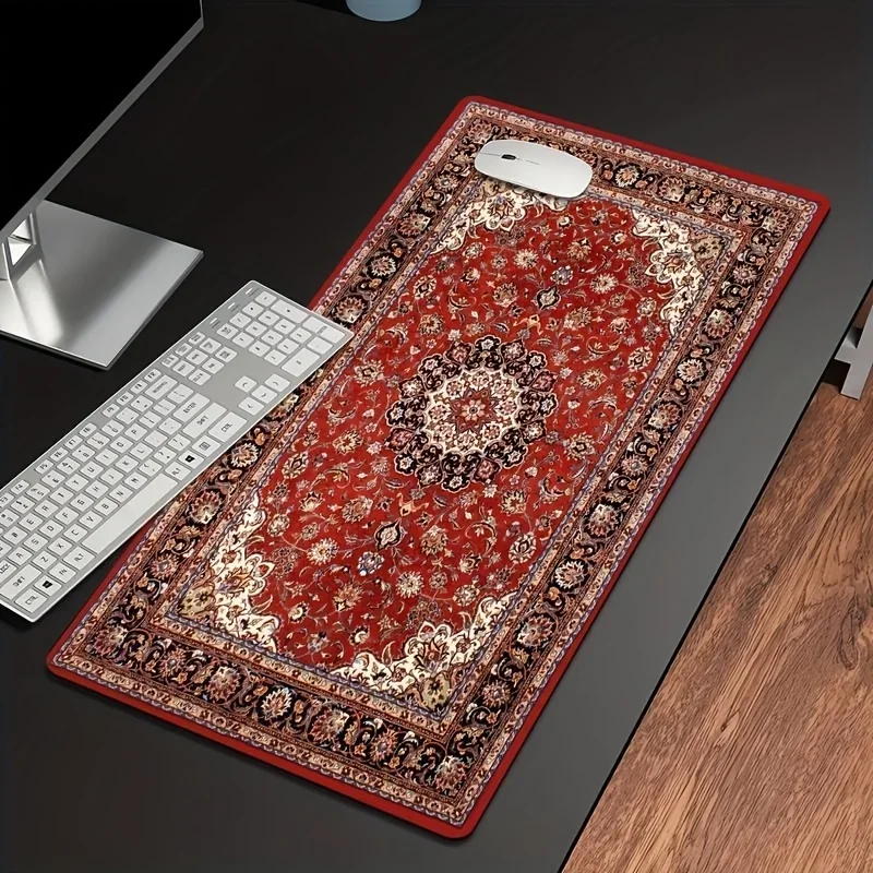 NEUES XL-Tastatur- und Mauspad mit persischem Retro-Blumenmuster, rutschfester Gummi, genähte Kanten, geeignet für Heimbüro, Spielzimmer
