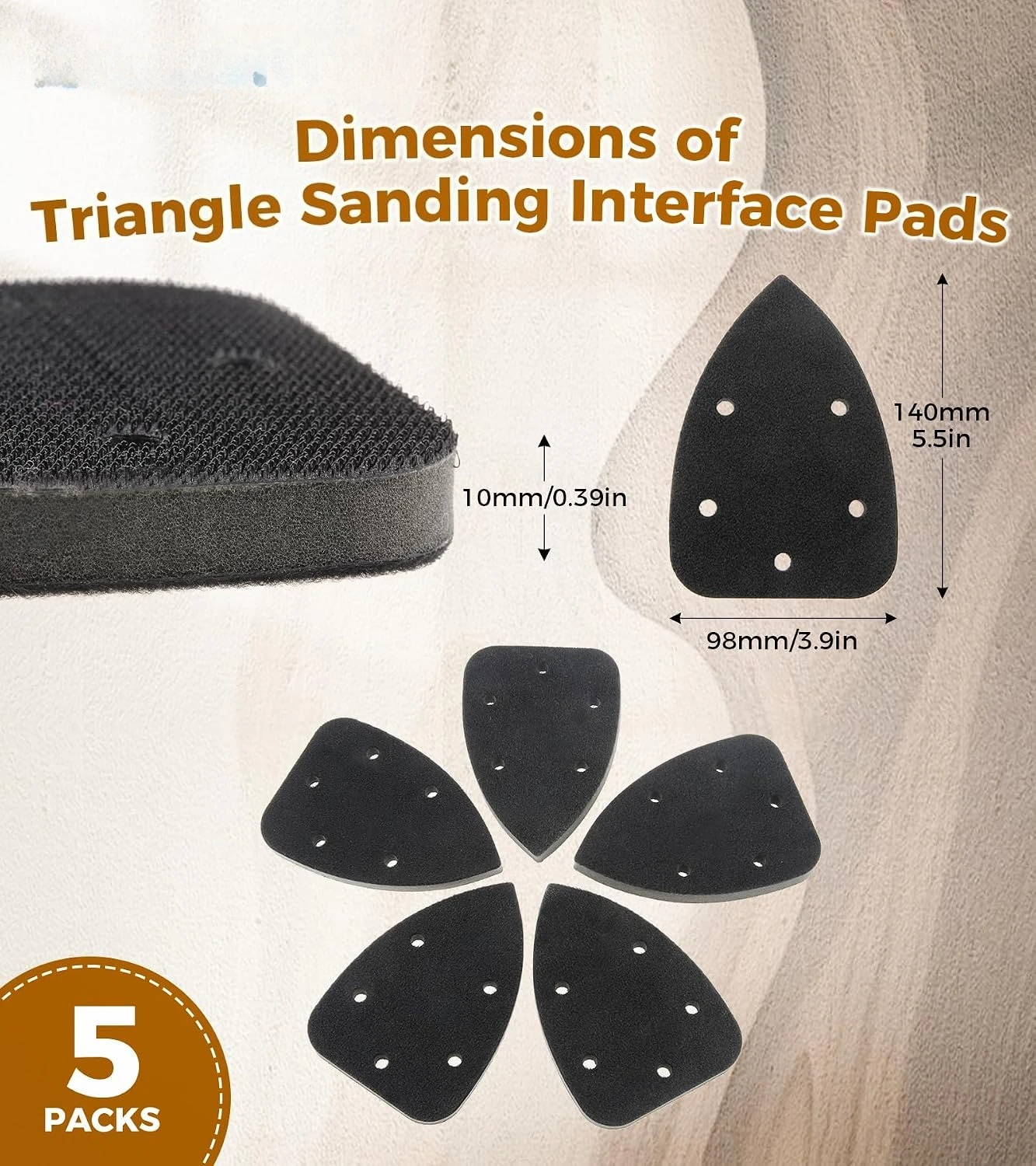 5pcs 140*98mm Mouse Detail Sanding Pads Triangle Interface Pads 5-Hole Hook & Loop Sponge Backing for Detail Sander Woodworking - view 4
