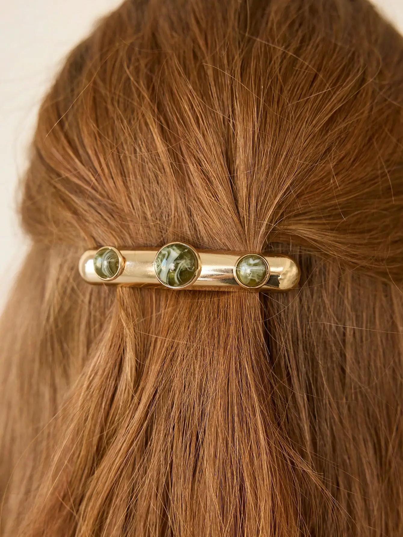 

Gold-Tone Hair Clip with Green Marbled Resin Stones for Women and Girls
