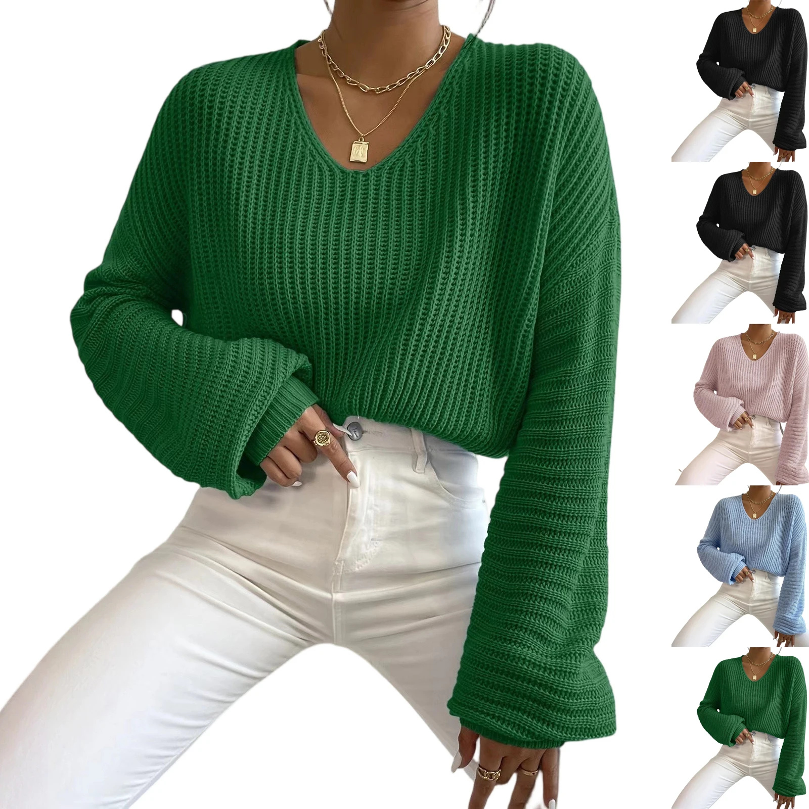 

Женский модный свободный пуловер, свитер, простой однотонный эластичный повседневный пуловер с v-образным вырезом, женские зимние мягкие уютные повседневные топы
