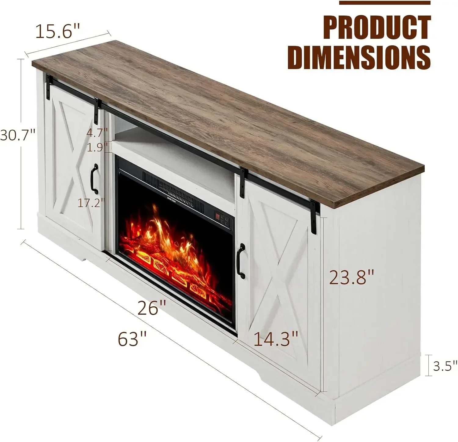 [¡Nueva llegada, precio con descuento! ]Soporte para TV para chimenea, televisores de hasta 73", chimenea de 63", centro de entretenimiento, estante ajustable