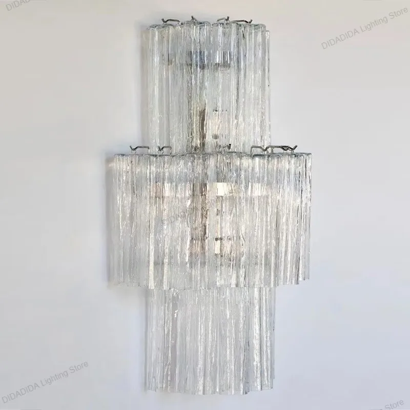 Lámpara de pared de tubo de cristal de estrella de Murano moderna, accesorio de iluminación de brillo de pared regulable de acero inoxidable de vidrio Multicolor esmerilado