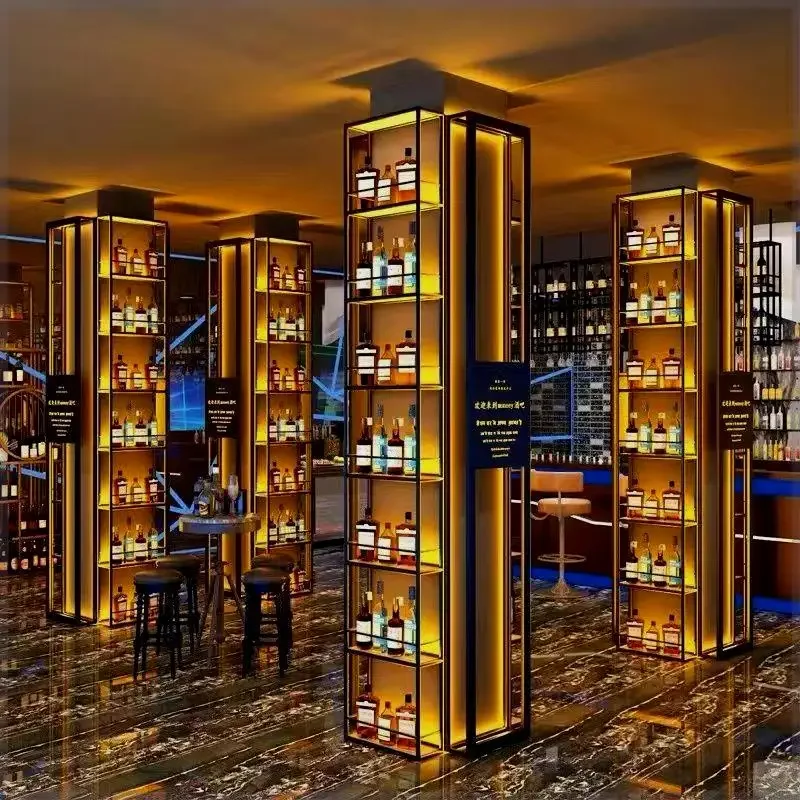 

Corner Salon Wine Cabinets Bar Shelf Club Commercial Buffet Wine Rack Metal Drink Industrial Armario Para Vinos Display Cabinet