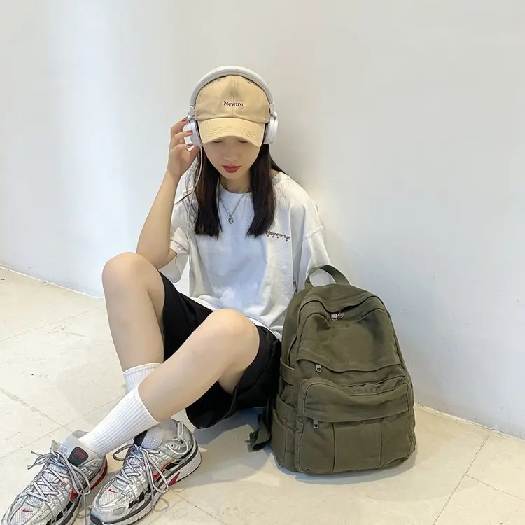 Vintage Backpack for Women, Large Capacity School Bag for High School Girls, Simple and Fashionable Canvas Backpacks Korean 2024