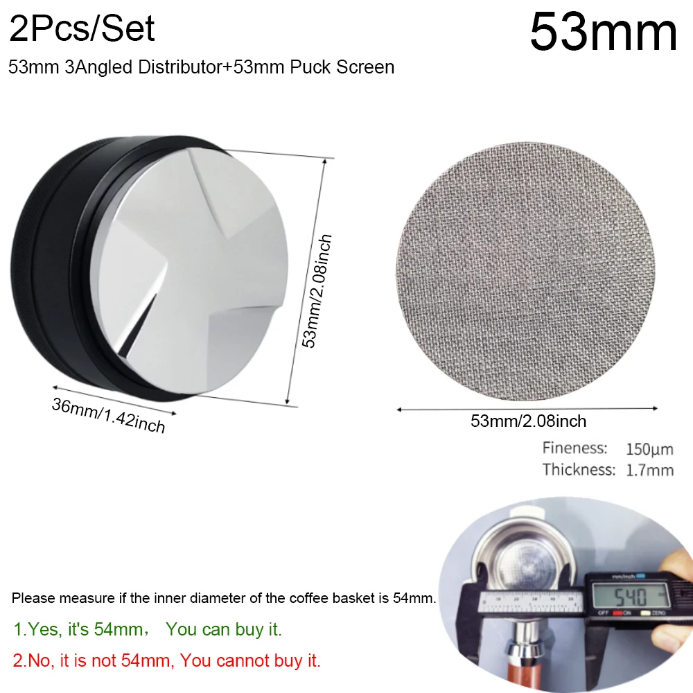 2Pc 53mm Distributor With 53.3mm Puck Screen for 54mm Breville Portafilter,  Adjustable 53mm Espresso Distribution Tool/Leveler