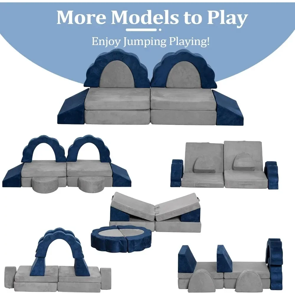 Kids Couch 10PCS, Toddler Couch Modular Kids Couch for Playroom, Multifunctional Foam Kids Sofa Indoor