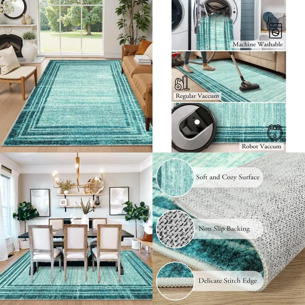 Стильный бирюзовый коврик 8x10 для гостиных, моющийся и устойчивый к пятнам, мягкий минималистичный напольный коврик для спальни