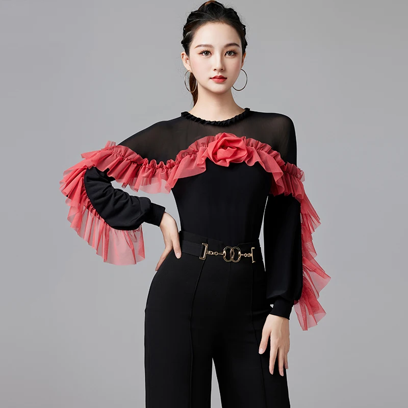 

National Standard Modern Dance Top Training Clothing Women'S 2023 New Long Sleeved Practice Clothes Latin Dance Costumes DQL8683