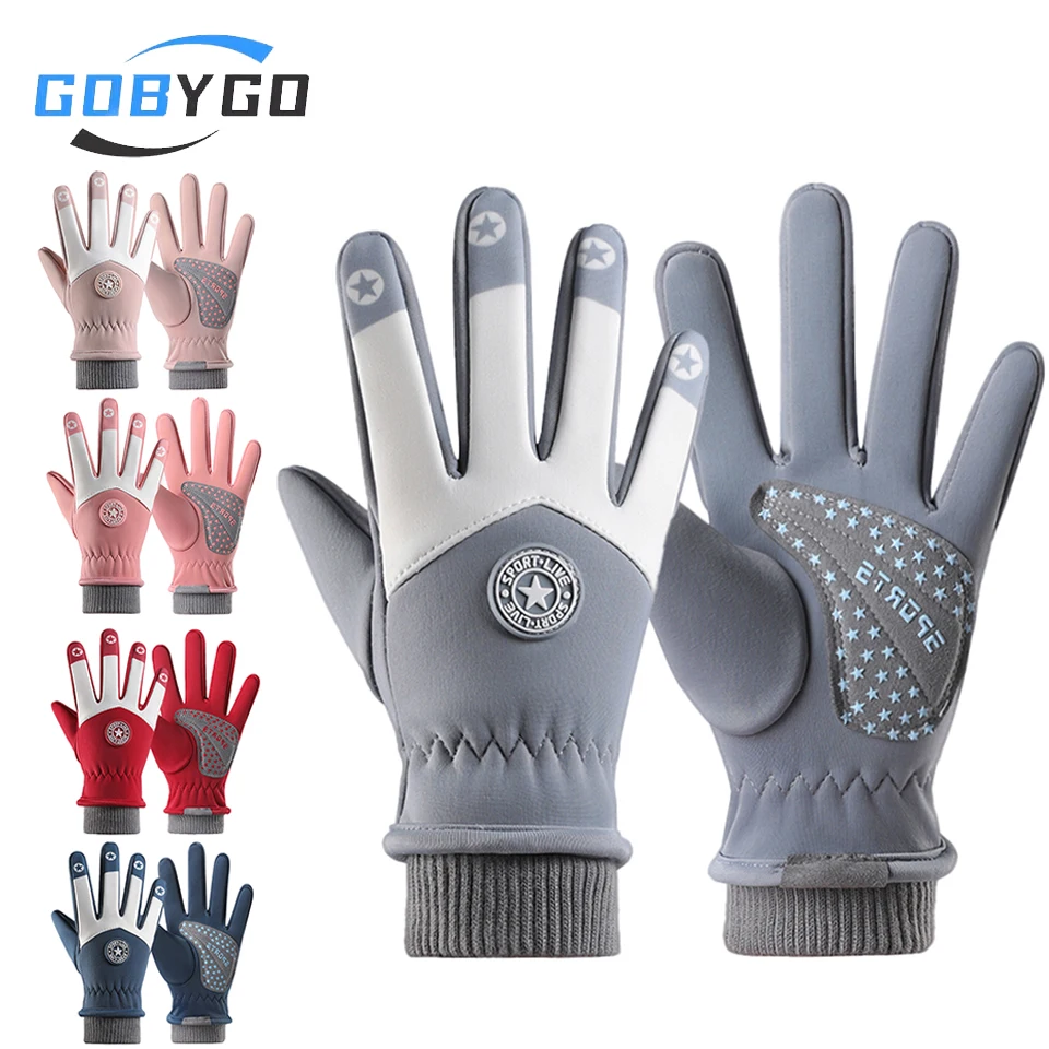 

GOBYGO детские теплые перчатки, теплые противоскользящие ветрозащитные водонепроницаемые перчатки для мальчиков и девочек с добавлением флиса, зимние перчатки, велоспорт, игры со снегом