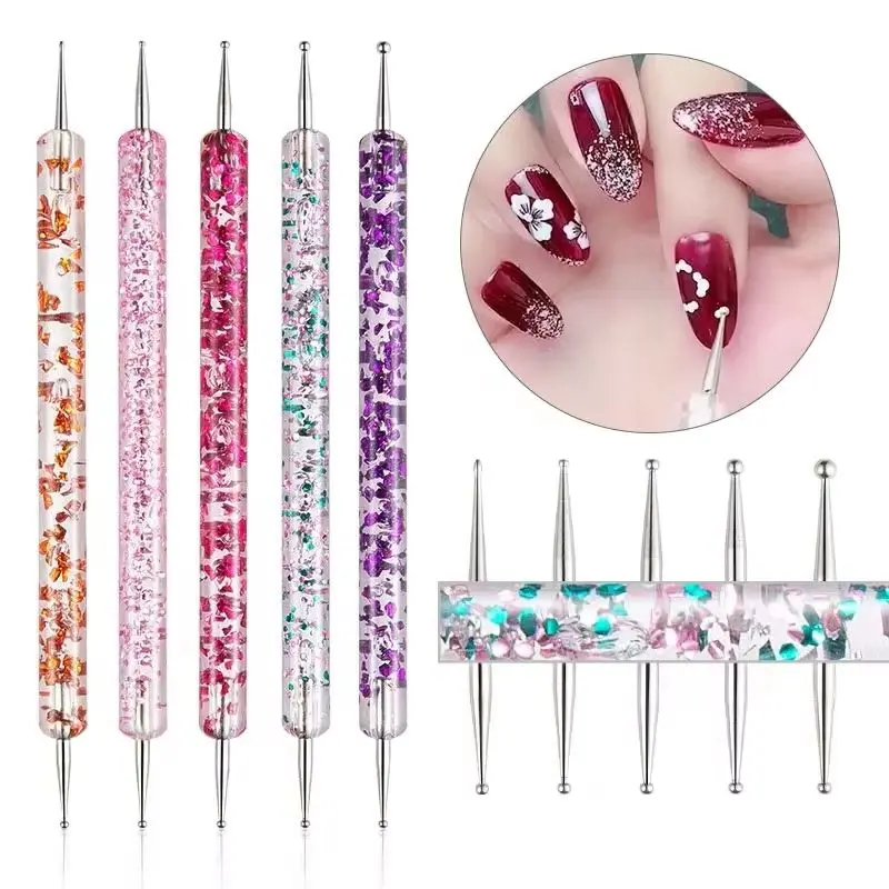 5 個ネイルアートドットペンポータブルクリスタルビーズハンドルデュアルエンド描画絵画ピックアップラインストーン宝石マニキュアツール