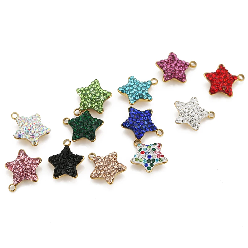 5pcs 11mm Stainless Steel Micro Rhinestone Colorful Star Charms Pendant for DIY Earrings Necklace Bracelet Luxury Jewelry Making