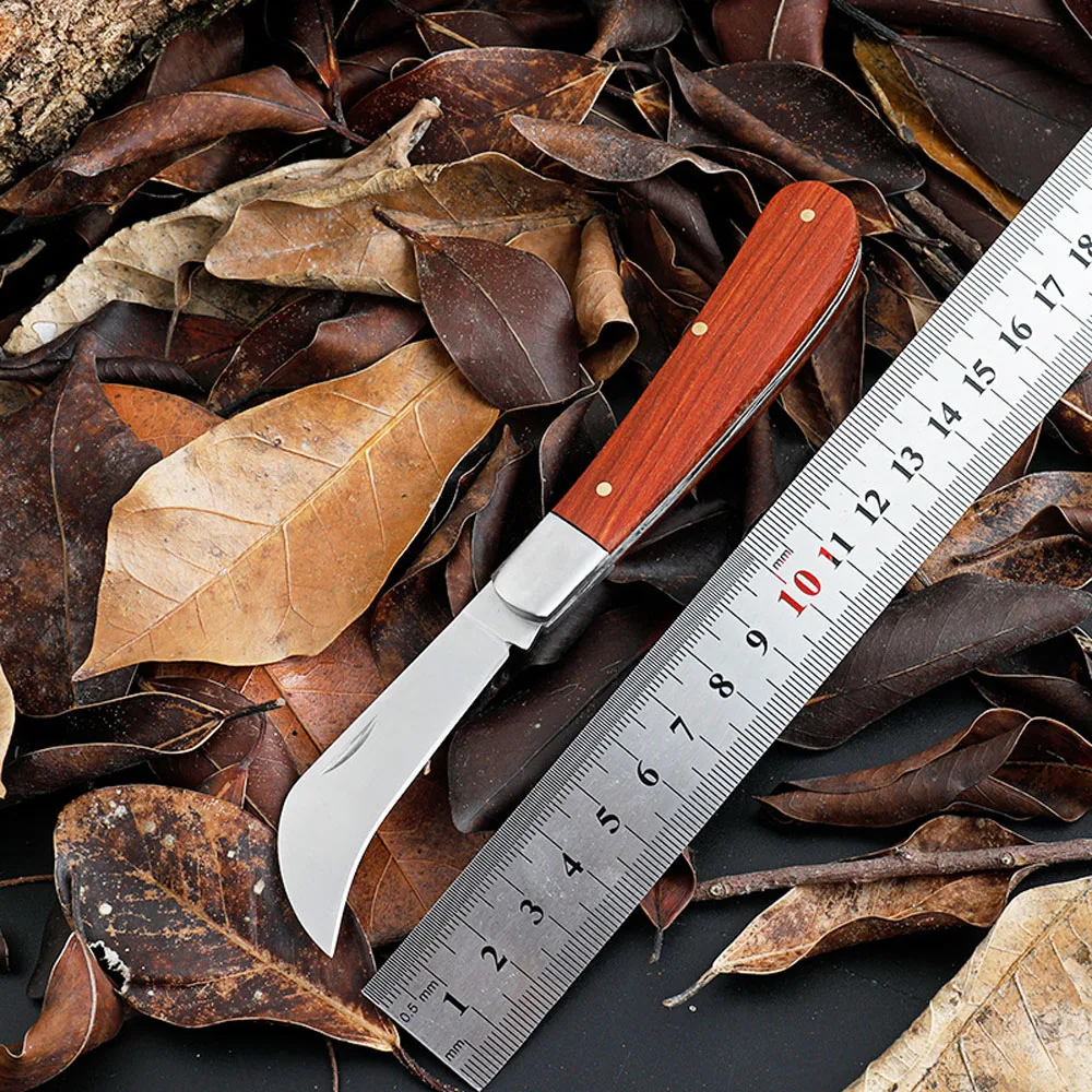 Garden Grafting Knife Stainless Steel Mushroom Electrician Folding Pocket Knife EDC Hand Tools Wooden Handle Camping Gadgets