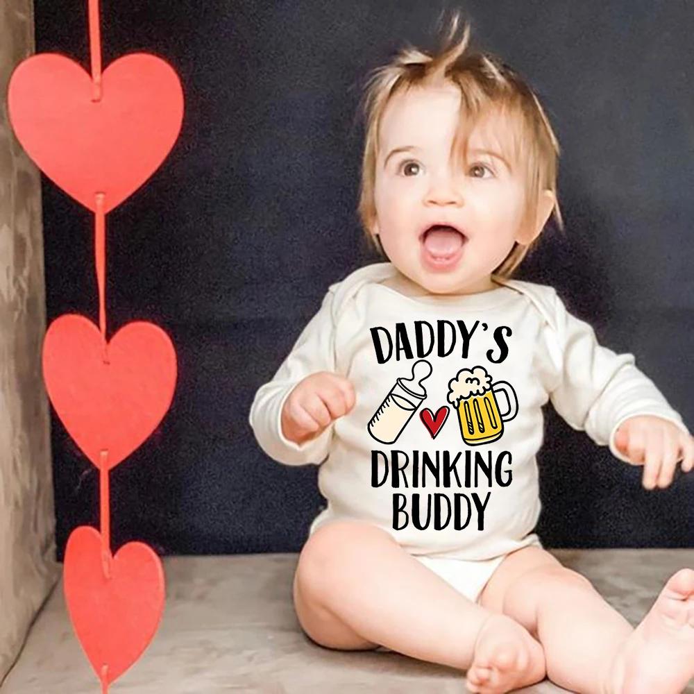 Daddy's Drinking Buddy Newborn Baby Long Sleeve Romper Fashion Casual Summer Bodysuit Infant Clothes Valentines Day Present