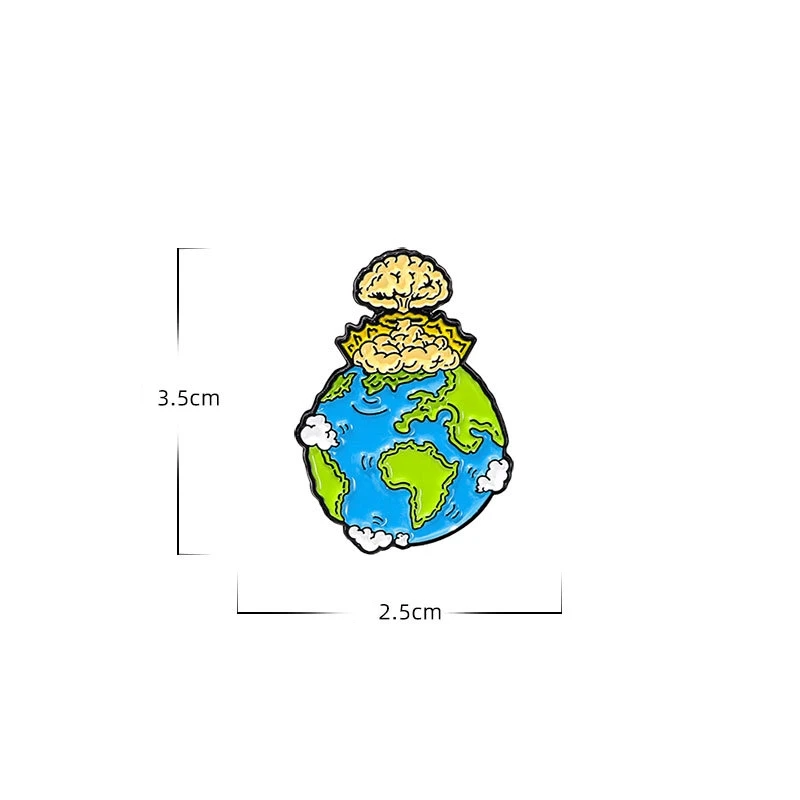 Cute Cartoon Peace Theme Enamel Brooch Creative Earth Nuclear Explosion Lapel Pin Badge Backpack Clothing Hat Accessories