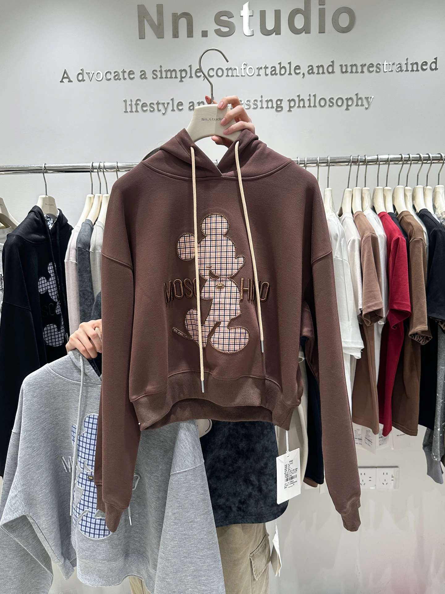 2025 Autumn European Cartoon Plaid Patch Embroidery Cartoon Sweatshirt High Street American Casual Loose Hoodie Jacket