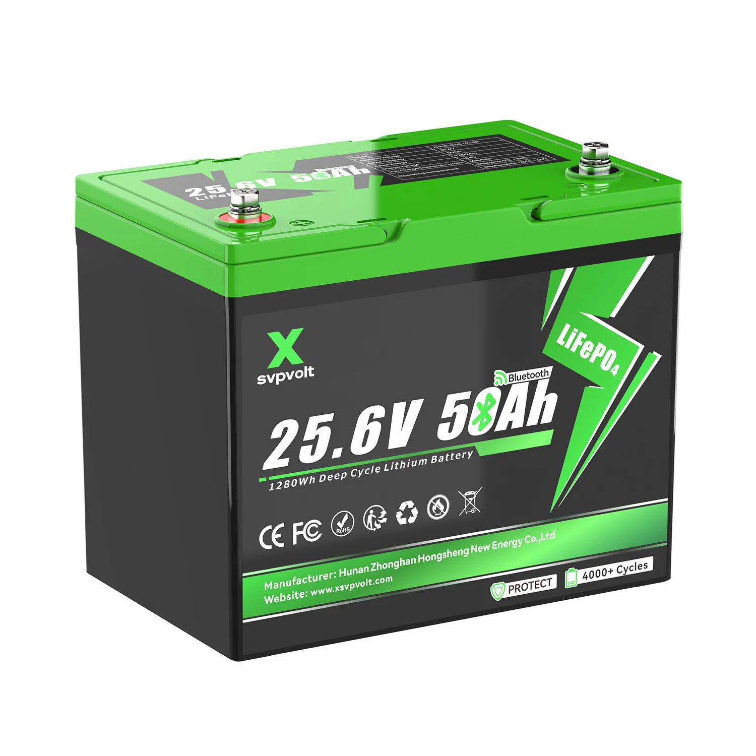 24V 50Ah LiFePO4 Battery with Bluetooth, 50A BMS, 1280Wh Marine Power Pack